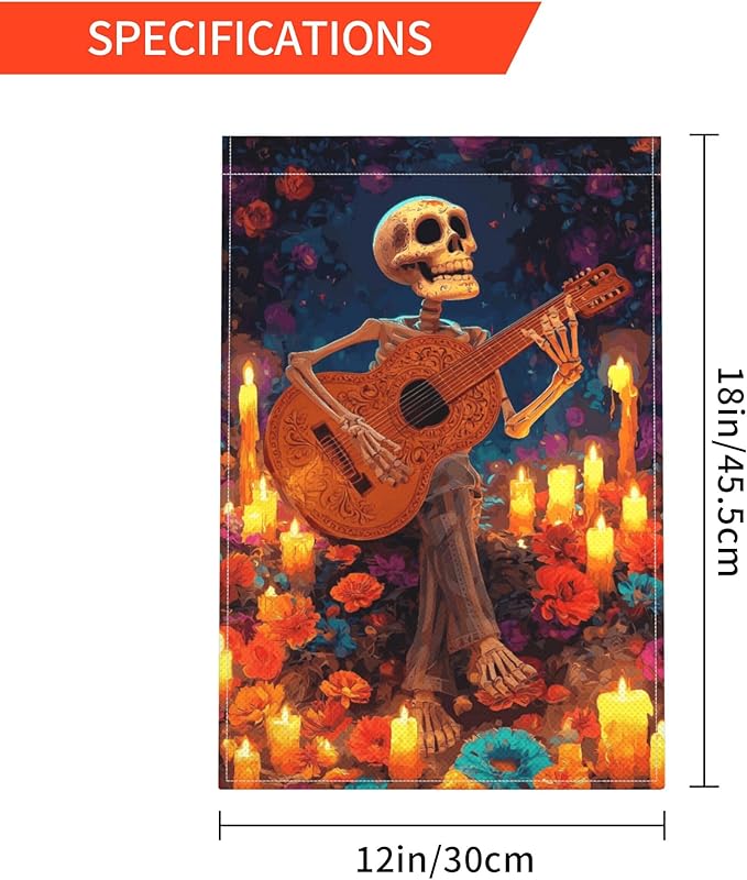 Skull Garden Flag Seasonal Double Sided 12 x 18 Inch Small Yard Flag for Indoor Outdoor Decor Holiday All Seasons