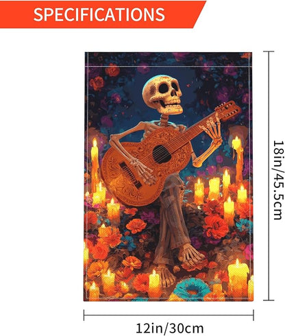 Skull Garden Flag Seasonal Double Sided 12 x 18 Inch Small Yard Flag for Indoor Outdoor Decor Holiday All Seasons