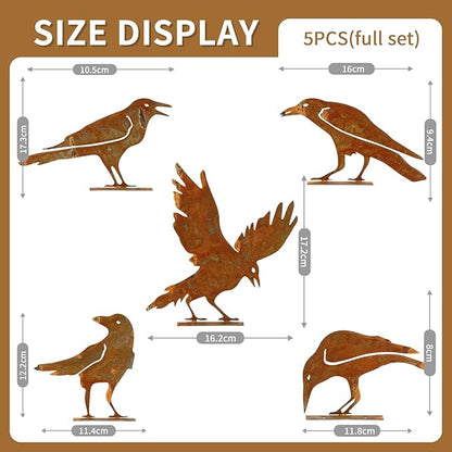 Geila 5PCS Rusty Birds Decoration, Fence Decorations Outdoor, Metal Birds Yard Decor Perfect Yard Art and Large Outdoor Ornaments (C)