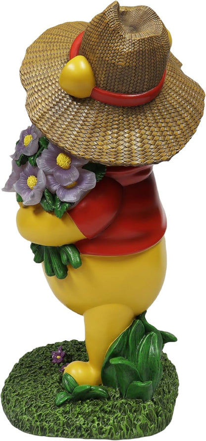 MOMENTS IN TIME Disney Winnie The Pooh Garden Statue Solar Lighted Outdoor 18.9” Figurine Hand-Painted Polyresin Pooh Bear with Flowers Whimsical Yard Lawn Patio Décor