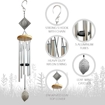 Wind Chimes for Outside,29" Lucky Leaf Memorial Wind Chimes Create a Zen Atmosphere for Oudoor,Garden Patio Yard Decor,Lucky Gift for Women/Mother/Father/Christmas/Unisex(Silver)