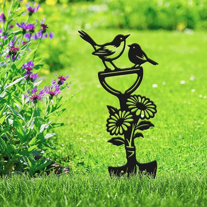 SUPERDANT Metal Garden Stake Bird Flower Silhouette Matte Black Powder Coated Iron Yard Art Decorative Plant Lawn Patio Courtyard Farmhouse Decoration Gift