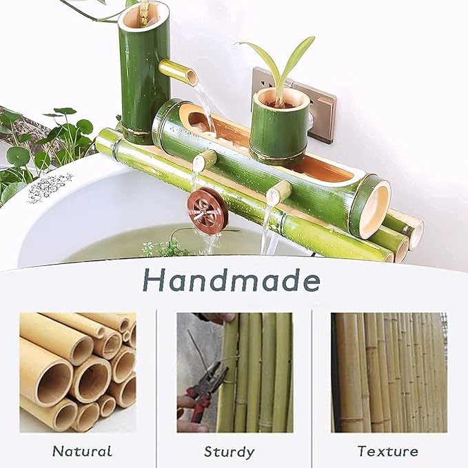 Bamboo Water Fountain for Garden & Bird Bath, Multi-Purpose Fountain with Pump, Health Benefits, Indoor/Outdoor Decoration(50cm/19.6in)