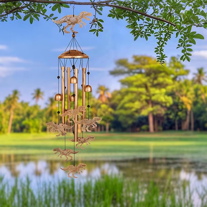 GDNSFIT Dinosaur Wind Chimes for Outside, Metal Windchimes Outdoors, Dinosaur Gifts for Women/Men, Memorial/Birthday Gifts, Garden Decor for Outside, Patio or Yard, Durable Chimes for Outdoors