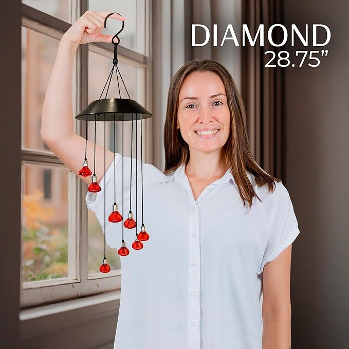 Upblend Outdoors Solar Hanging Decoration for Outside – Color Changing LED Decoration for Outdoors Waterproof, Solar Light Decoration for Outside – Diamond, Red