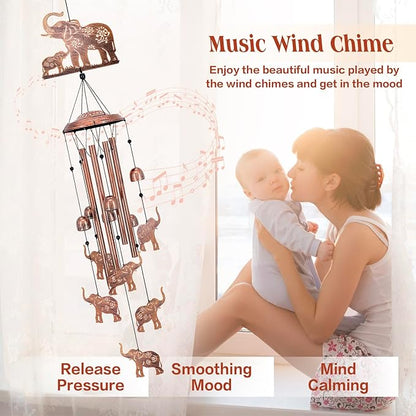 Elephant Wind Chimes Outdoor Elephant Gifts for Women Men Mom Dad Best Birthday Unique Gardening Gifts Metal WindChimes for Outside/Indoors, Lawn, Patio, Home, Yard Decor, Garden Decorations