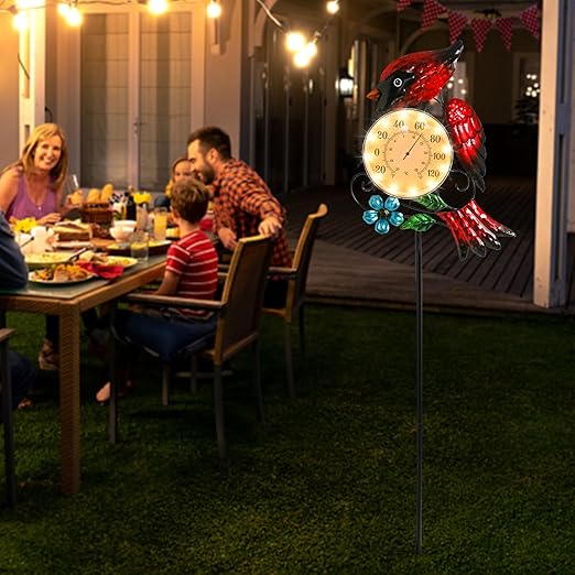 MUMTOP Outdoor Thermometer for Patio - Indoor Outdoor Wall Thermometer with Solar LED Light Cardinal Design - Decorative Temperature Gauge for Home or Garden Decor