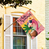 AVOIN colorlife Hello Summer Flamingo House Flag 28x40 Inch Double Sided Outside, Coastal Seasonal Yard Outdoor Flag