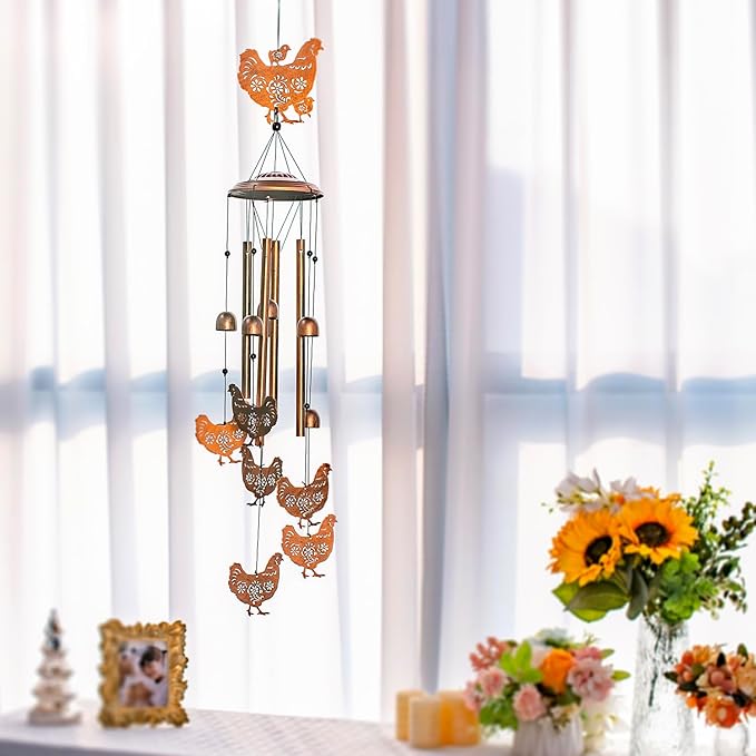 Chicken Wind Chimes Outdoor Chicken Gifts for Women Men Mom Gardening Birthday Gifts Metal Memorial WindChimes for Outside/Indoors, Lawn, Patio, Yard Art, Garden Decor, Yard Decorations