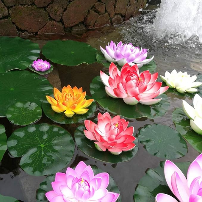 5Pcs Lily Pads for Ponds, Artificial Lotus- Water Lily Pads Leaves & Floating Foam Lotuses for Garden Fish Pond Aquarium Pool Wedding Decor