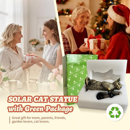 HONGLAND Cat Outdoor Statues Garden Decor, Cat Figurines Solar Lantern Lights, Birthday Gifts for Mom, Front Patio Balcony Yard Art Lawn Ornaments Porch Outdoor Decorations