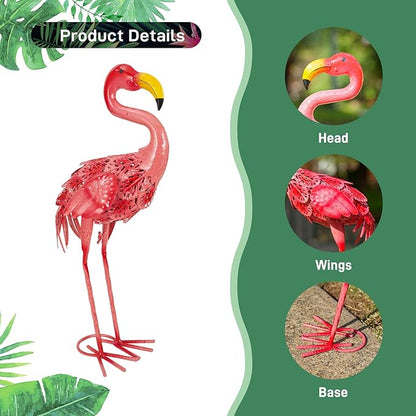 Metal Flamingo Garden Statues Outdoor Decor, Pink Flamingo Outdoor Sculptures Yard Art Decoration for Home Patio Lawn Backyard, Gift for Women Lovers Moms