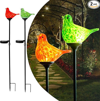 2 Pack Solar Powered Garden Stake Lights Outdoor, Cute Animal Outdoor Figurine Lights Ornament Statue Decor for Pathway, Patio, Red & Green Bird