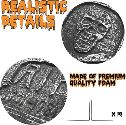 CAMIRUS 17" Halloween Foam Tombstones, 5 Pack RIP Tombstones Graveyard Headstone Decor with 10 Bonus Metal Stakes for Halloween Yard Garden Lawn Patio Outdoor Decorations