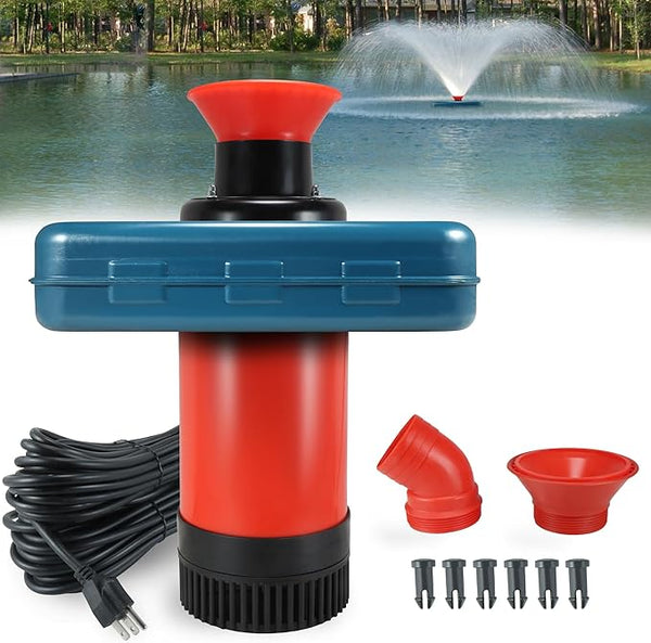Pond Fountain Aerator, AS1 1HP 750W 15000GPH 110V High Flow Floating Water Fountain Pump With 100ft Power Cord, Thickened Body Aerating Fountains Cascade for Large Small Pond/Lake (No Timer)
