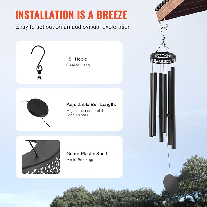 VEVOR 58" Deep Tone Wind Chimes for Outside – Large Memorial Wind Chimes, Sympathy Gifts for Loss of Loved One, Mother, Father, Outdoor Decor for Garden, Patio, Yard, Soothing Melodic Tones