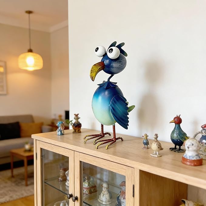 Flamingo Decor Statue Outdoor Garden Yard Metal Sculpture Home Patio Lawn Backyard Art Figurine Decorations Ornaments (A, Blue)