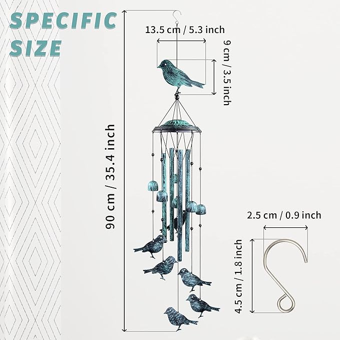 LESES Wind Chimes for Outside, Bird Outdoors Wind Chimes with 4 Aluminum Tubes, 35" Sympathy Windchimes Outdoors Clearance Home Garden Patio Decor, Unique Memorial Gifts for Mom Grandma