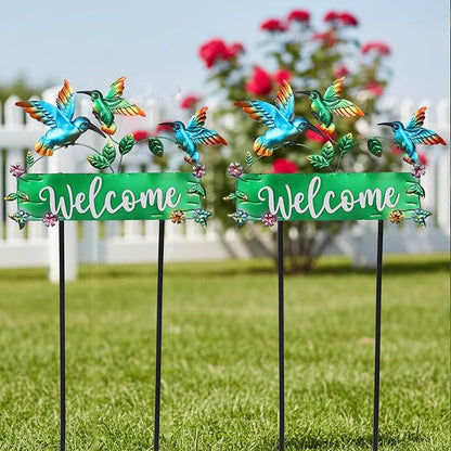 41.7inch Hummingbird Garden Stake for Yard, Lawn, Pathway, Hummingbird Outdoor Decor with Metal Welcome Yard Sign for Grandma's Garden Lawn Art Decorations