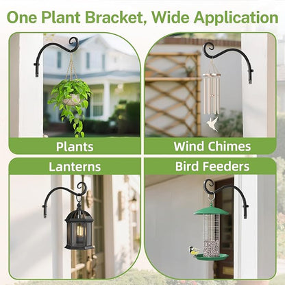 iDavosic.ly Plant Hangers Outdoor 2-Pack, 11.8 Inch Heavy Duty Iron Wall Brackets for Hanging Plants, Baskets, Bird Feeders, Lanterns, Wind Chimes, Indoor Metal Hooks for Garden Porch Patio, Black