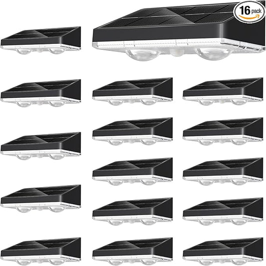NIORSUN Solar Fence Lights,16 Pack Solars Deck Light,Warm White Color,Outdoor Bulb Waterproof Led IP65,Power Patio Lamp with Lenses for Outside/Backyard/Railing/Yard(Black)