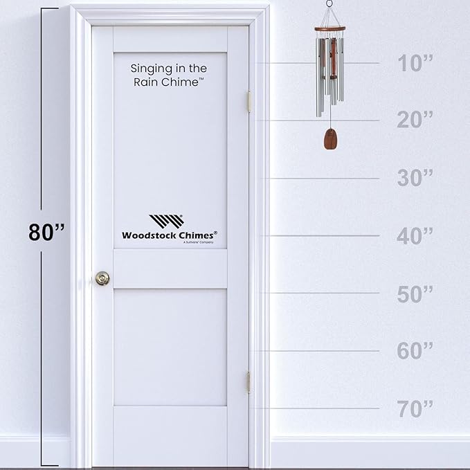 Woodstock Chimes Signature Collection, Singing in The Rain Chime, 25'', Silver Wind Chimes for Outdoor, Patio, Home or Garden Décor (RAIN)