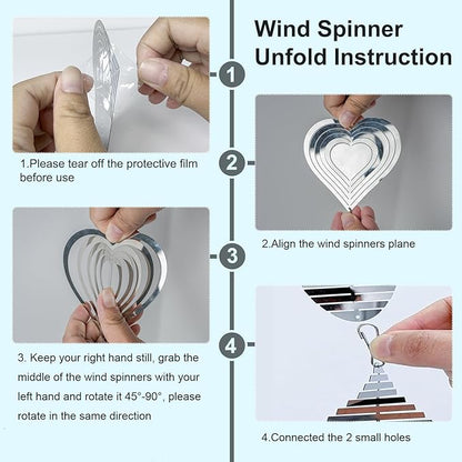 12Pcs Heart Bird Scare Discs, 4Set Highly Reflective Hanging Wind Spinners Outdoor Metal Bird Reflectors for Outside Garden Decor Lightweight Bird Devices to Scare Birds Away from Yard Porch