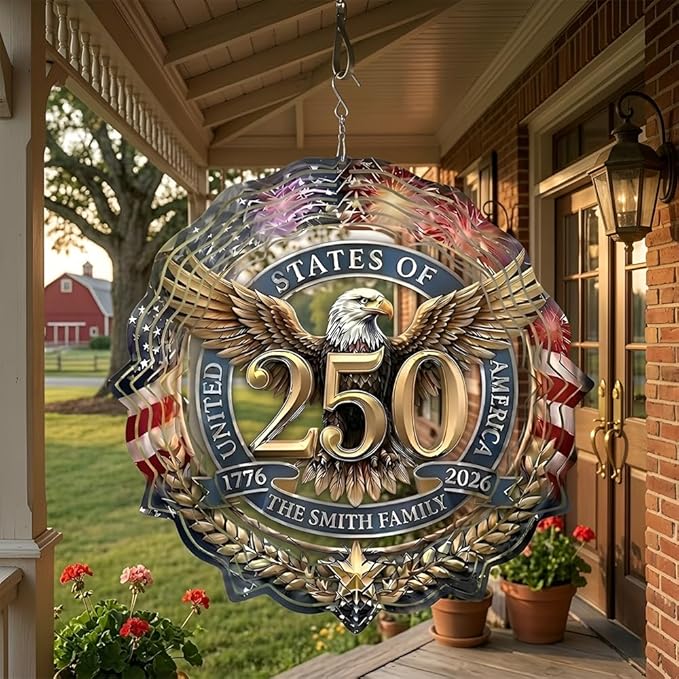 Patriotic Eagle USA 250th Anniversary Wind Spinner, 1776-2026 Metal Outdoor Decor, Liberty Bell & Betsy Ross Design, Independence Day Gift, 8-inch Spinner 3