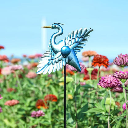 WONDER GARDEN Wind Spinners Outdoor - 2 Pack Small Metal Heron Wind Spinner Windmill, Wind Sculpture for Yard Patio Lawn Decor