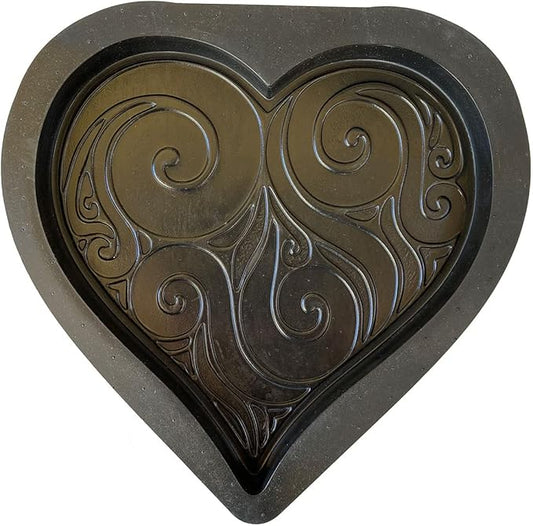 AUTUMN Ornamented Heart Stepping Stone Mold, Concrete Cement Mold, Stepping Stones for Garden Walkway, DIY Walkway Stepping Stones, Heart Statue for Garden, Heart Garden Decor Mold