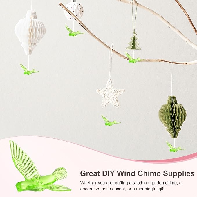 M METERXITY 12-Pack Wind Chime Pendants, 4.3cm Acrylic Peace Dove Shape DIY Wind Chime Parts Supplies for Craft Projects/Custom Home Garden Outdoor Hanging Decorations [Green]