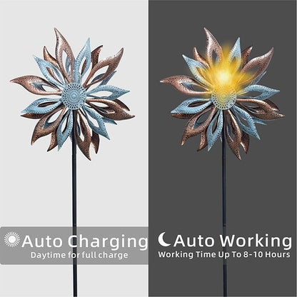 Outdoor Wind Spinner with Garden Stake 62.99" Metal Two-Way Wind Sculptures Solar Color Changing Lights Large Windmills for Garden,Patio,Yard,Lawn Decor Gifts Blade