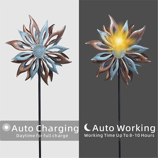 Outdoor Wind Spinner with Garden Stake 62.99" Metal Two-Way Wind Sculptures Solar Color Changing Lights Large Windmills for Garden,Patio,Yard,Lawn Decor Gifts Blade