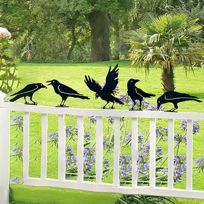 5pcs Black Crows Halloween Decor Wrought Iron Metal Crow Decor Raven Silhouette for Metal Yard Art Indoor Outdoor Garden Decoration Home Decor