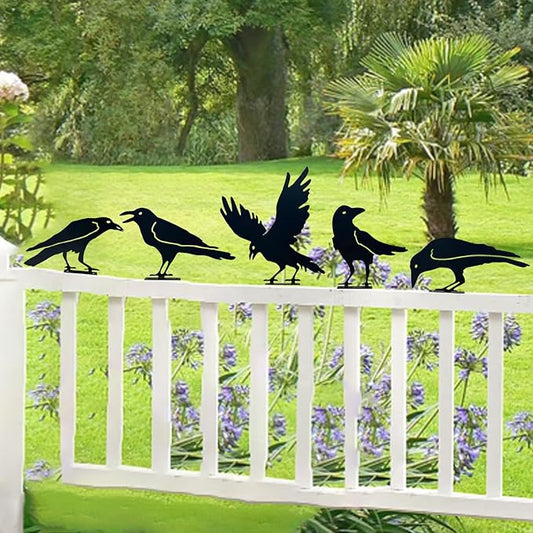 5pcs Black Crows Halloween Decor Wrought Iron Metal Crow Decor Raven Silhouette for Metal Yard Art Indoor Outdoor Garden Decoration Home Decor