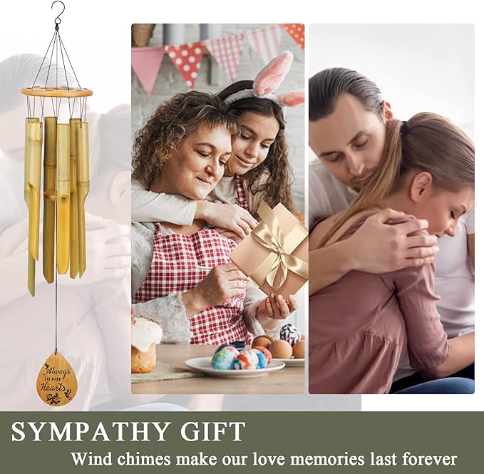 Afirst Bamboo Wind Chimes, 37.5" Wooden Wind Chimes for Outside Valentine's Day Gift Memorial Sympathy Gift for Memory of Loss of Love One,for Garden, Patio, Home or Outdoor Decor