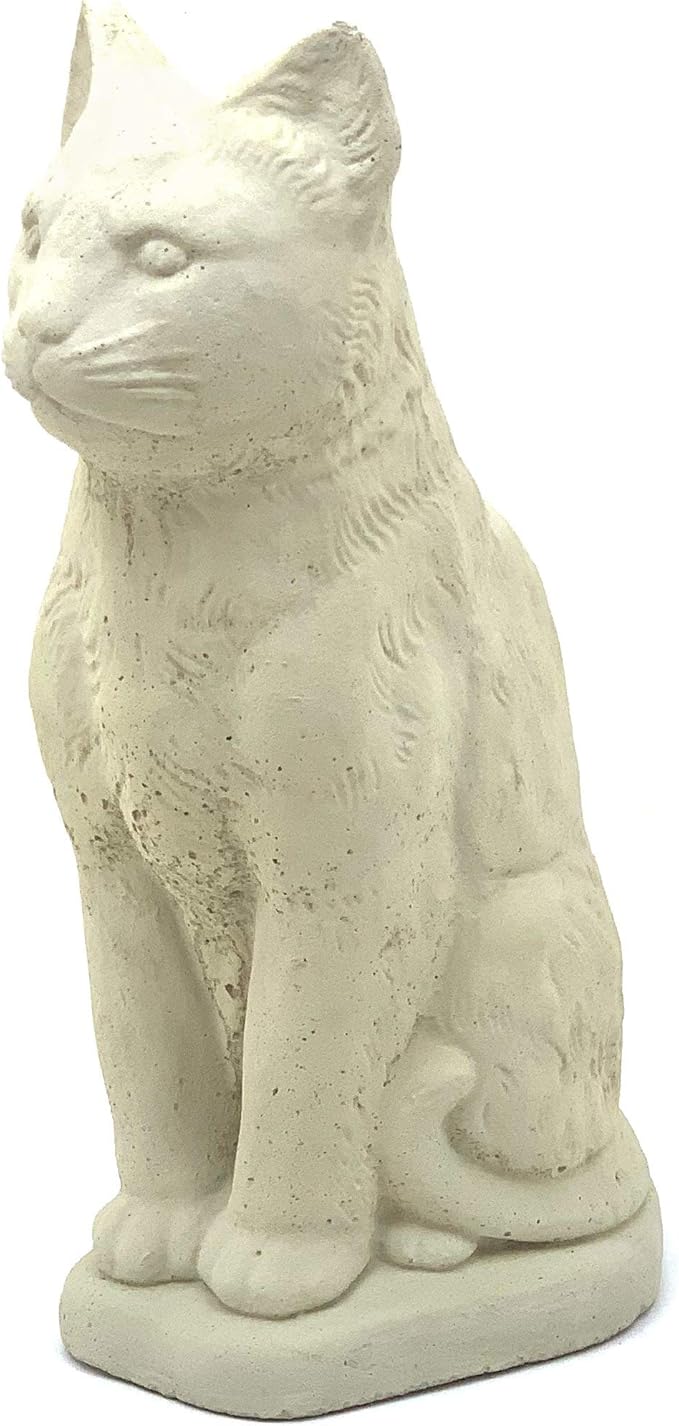 Vintage Sitting Cat: Solid Durable Stone with Distressed Texture. Perfect for Home Decor & Sealed for Outdoor Use. Handcrafted USA. (Classic/White)