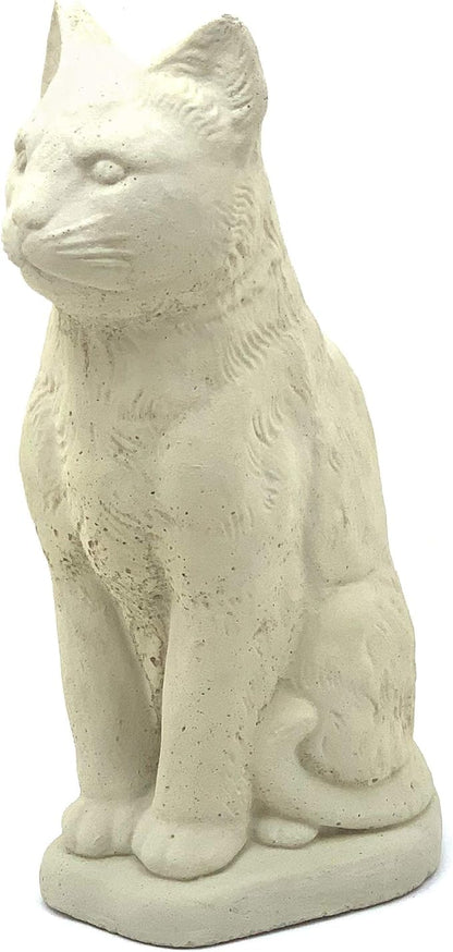 Vintage Sitting Cat: Solid Durable Stone with Distressed Texture. Perfect for Home Decor & Sealed for Outdoor Use. Handcrafted USA. (Classic/White)