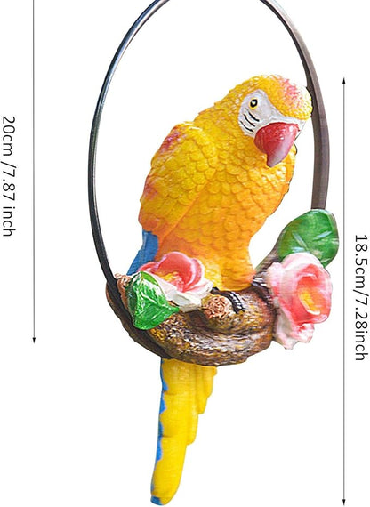 Parrot Decoration | Garden Sculpture Wall Decorations | Innovative Iron Ring Hanging Bird Statue-A