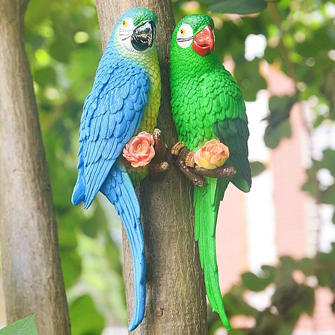 Parrot Decor Outdoor Tiki Bar Decorations for Outside Patio, Large Realistic Parrot Statue for Pool Garden Yard Lawn, Lifelike Hawaiian Tropical Bird Sculpture for Plam Tree Decor(Blue)