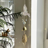 Hummingbird Rhinestones Hanging Bell for Window Decor - Wind Chime with Suncatcher for Patio Hallway Indoor Home Decor - Fengshui Hanging Bell Chimes for Good Luck