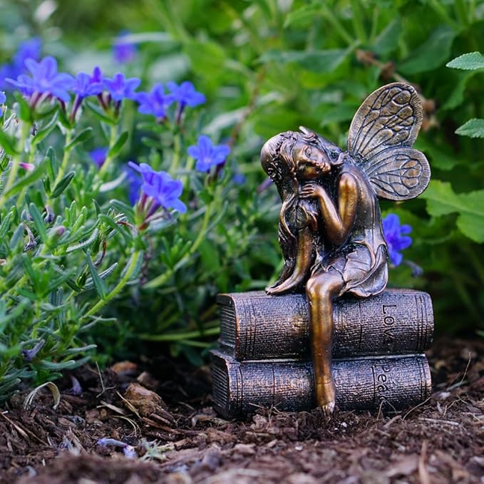 Top Collection 4387 Miniature Garden & Terrarium Fairy Napping on Books Statue, Small