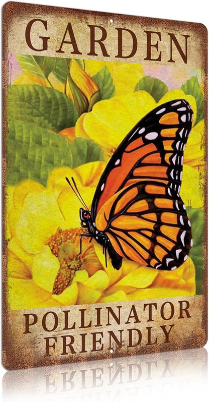 Vintage Garden Signs Pollinator Friendly Butterfly Retro Yard Metel Tin Signs outdoor Aluminium Wall Decor