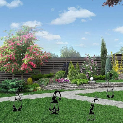 Headerbs Garden Silhouette Gnomes, Handmade Black Premium Iron Garden Metal Statues Standing Silhouette Decorations for Yard Metal Yard Art (A)