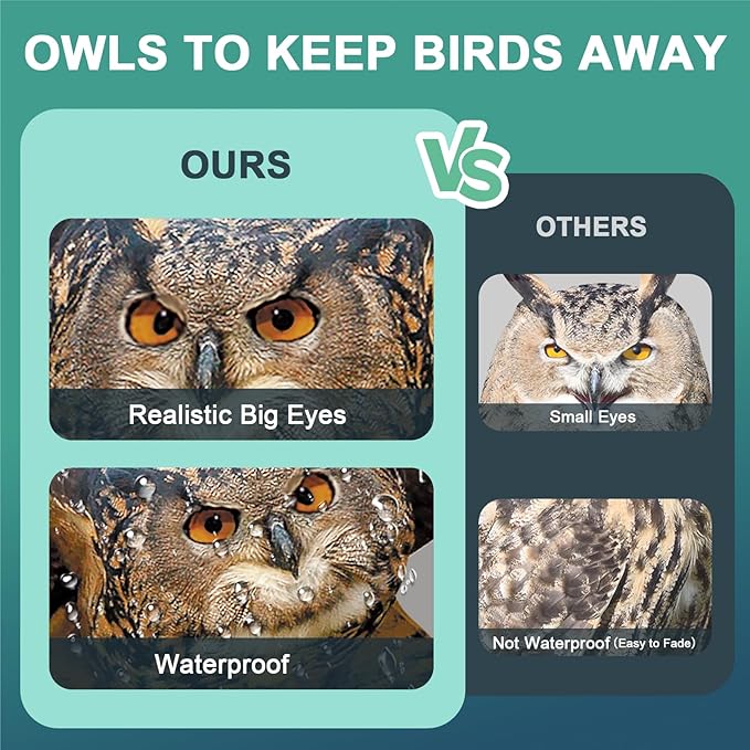 Owls to Keep Birds Away: 3 Pack Fake Owls with Reflective Tape for Garden Patio Tree, Bird Scare Reflective Hanging Decoration to Keep Birds Pigeon from Windows Tree Garden