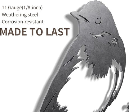 NOAHAMMER Metal Birds Yard Art Crow - Outdoor Silhouette Garden Decoration Rusty Metal Statue Decor - Metal Birds on Tree Metal Silhouette Sculptures Yard Art Gifts