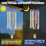 Bursvik Solar Wind Chimes for Outside, 6 LED Tube with 4 Aluminum Tube Automatic Color Changing Wind Chimes, Gifts for Mom, IPX65 Waterproof Hanging Solar Lights for Garden Patio Yard Porch
