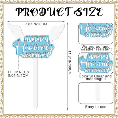 AceOrbit 13.8 X 7.9 Inches Large Happy Birthday in Heaven Decorations Cemetery Decorations for Grave Metal Memorial Remembrance Stake, Grave Markers for Human Cemetery Garden Yard Site Outdoor(Blue)