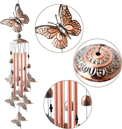 Butterfly Wind Chimes Brass, Sympathy Wind Chimes Outdoor Gifts for Mom Gift Garden Windchimes Decorations Outdoor Patio Decorations with S Hook Indoor and Outdoor.