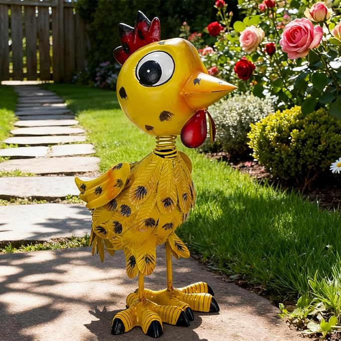 Metal Rooster Garden Statue Outdoor Chicken Decor Yard Art Decoration,Garden Sculptures for Backyard Patio Lawn Ornaments